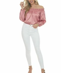 Umgee Tops Rose Metallic Cheetah Off Shoulder Top