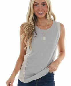 POL Clothing Steel Sleeveless Thermal Knit Top With Side Contrast Detail