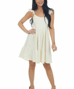 Umgee Dresses Rich Cream Babydoll Tiered Sleeveless Dress