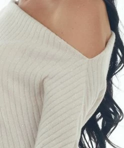 Peach Love Cream Off Shoulder Glitter Ribbed Knit Top Tops