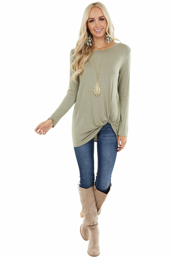 BOMBOM Sage Long Sleeve Knit Top With Side Hem Knot Detail 13 BOMBOM Sage Long Sleeve Knit Top With Side Hem Knot Detail