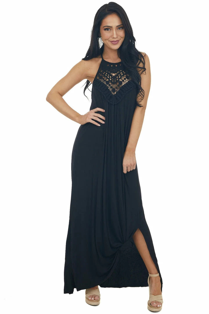 CY Fashion Dresses Midnight Black Sleeveless Maxi Dress With Front Lace Detail 4 CY Fashion Dresses Midnight Black Sleeveless Maxi Dress With Front Lace Detail