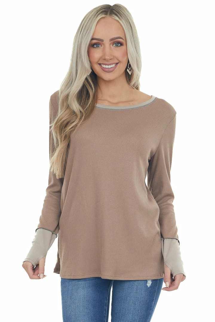 BiBi Latte And Oatmeal Contrast Thermal Knit Top 3 BiBi Latte And Oatmeal Contrast Thermal Knit Top