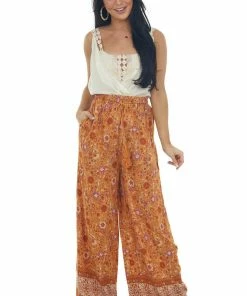 Ces Femme Bottoms Tawny Floral Wide Leg Pants With Tassel Tie