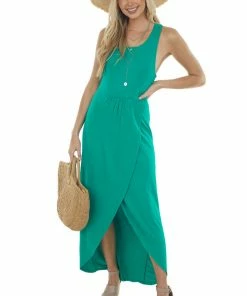 HEIMISH Shamrock Green Tulip Hem Wrap Maxi Knit Dress