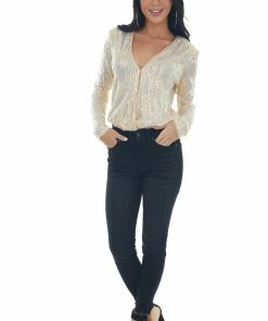 Lush Clothing Champagne Sequined Bodysuit With Shoulder Pads 15 Lush Clothing Champagne Sequined Bodysuit With Shoulder Pads