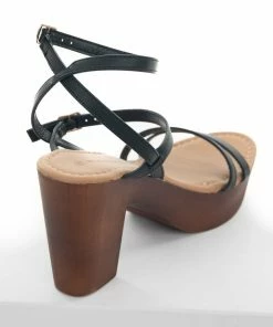 Tangelo Black Strappy Platform Clog Heels With Buckles Shoes