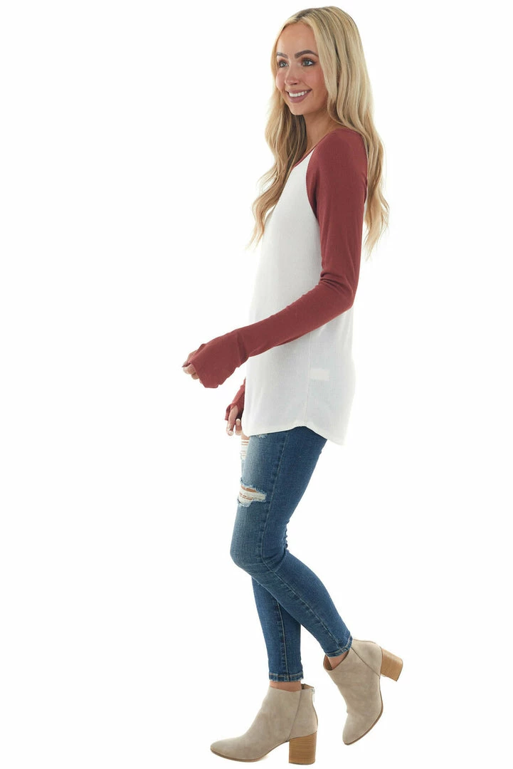 Lovely Melody Brick And Ivory Long Sleeve Top With X Stitch Detail Tops 10 Lovely Melody Brick And Ivory Long Sleeve Top With X Stitch Detail Tops