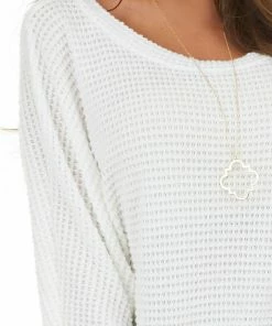 BiBi Tops Ivory Waffle Knit Dolman Sleeve Top With Long Banded Cuffs