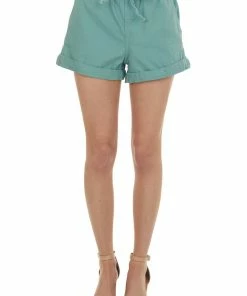 Style Melody Bottoms Jungle Green Paper Bag Elastic Waist Denim Short