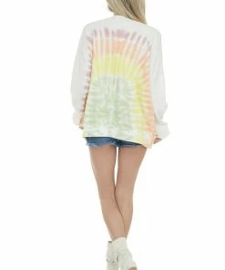 Easel Tops Coconut Faded Rainbow Tie Dye Sweatshirt