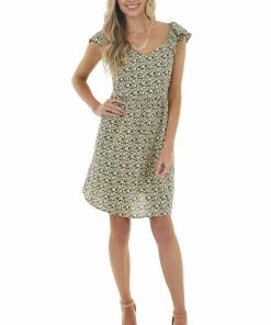 Ces Femme Black Ditsy Floral Short Dress With Back Smocked Detail