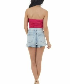 Entro Tops Magenta Strapless Stretchy Knit Bodysuit With Ruched Sides 27 Entro Tops Magenta Strapless Stretchy Knit Bodysuit With Ruched Sides