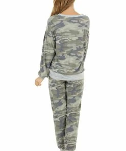 Bluivy Sage Green Camo Long Sleeve Knit Top With Dove Details