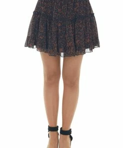 Peach Love Black Ditsy Floral Tiered Smocked Mini Skirt Bottoms 15 Peach Love Black Ditsy Floral Tiered Smocked Mini Skirt Bottoms