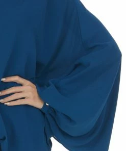 Main Strip Ocean One Shoulder Elastic Hem Flowy Blouse