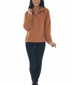 Shewin Copper Half Zipper Pullover Fleece Sweatshirt Tops 28 Shewin Copper Half Zipper Pullover Fleece Sweatshirt Tops