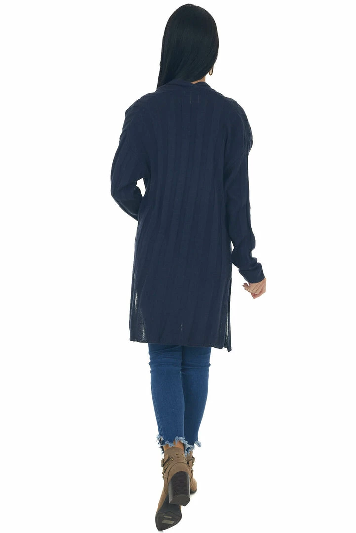 IWT Brands Navy Ribbed Cardigan With Floral Embroidery Tops 8 IWT Brands Navy Ribbed Cardigan With Floral Embroidery Tops