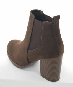 FORTUNE DYNAMIC Cocoa Nubuck Slip On Block Heeled Booties
