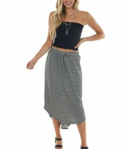 Vanilla Bay Heather Grey Striped High Low Midi Knit Skirt