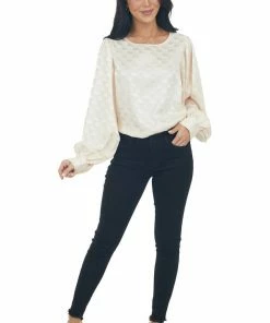 Vine & Love Tops Rich Vanilla Checkered Long Sleeve Blouse