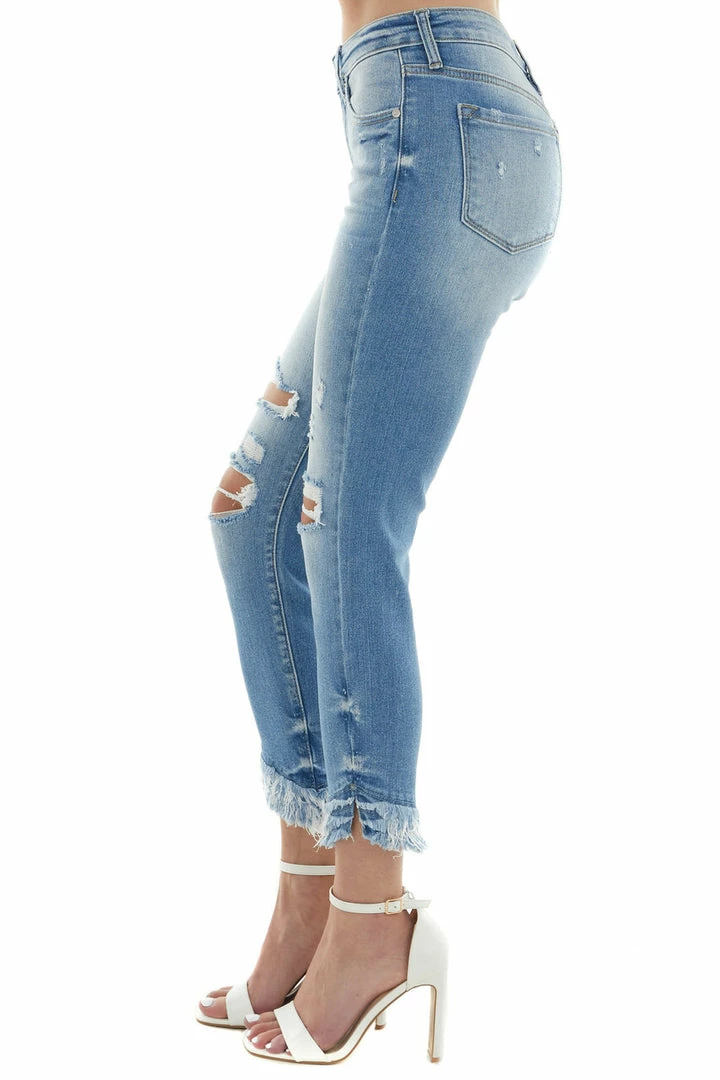 KanCan Medium Wash High Rise Tiered Frayed Hem Jeans Bottoms 9 KanCan Medium Wash High Rise Tiered Frayed Hem Jeans Bottoms