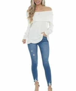 Andree Tops Ivory Folded Off Shoulder Ribbed Knit Top 27 Andree Tops Ivory Folded Off Shoulder Ribbed Knit Top