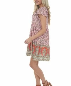 Umgee Carnation Multiprint Cap Sleeve Short Dress