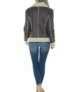 Sweet Lemon Cocoa Faux Shearling Asymmetrical Zipper Jacket
