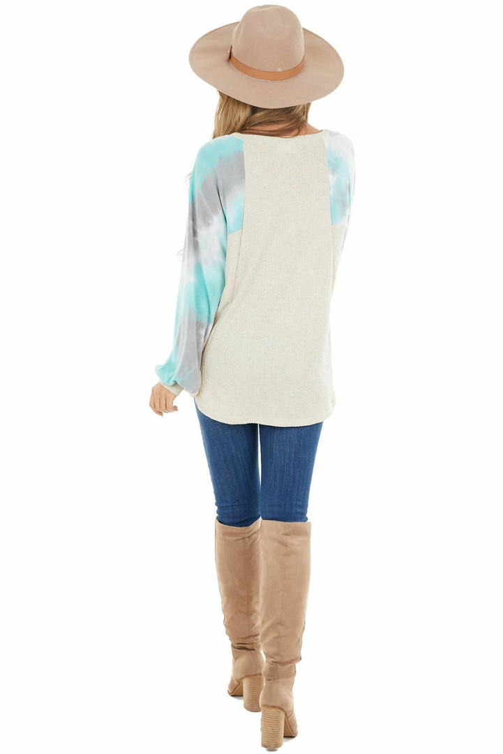American Chic Tops Cream Waffle Knit Long Sleeve Top With Tie Dye Detail 18 American Chic Tops Cream Waffle Knit Long Sleeve Top With Tie Dye Detail