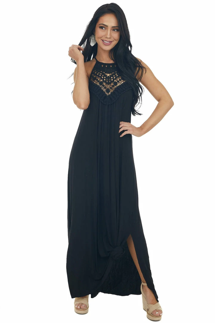 CY Fashion Dresses Midnight Black Sleeveless Maxi Dress With Front Lace Detail 7 CY Fashion Dresses Midnight Black Sleeveless Maxi Dress With Front Lace Detail