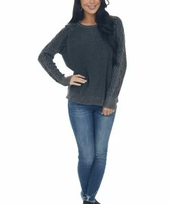 BiBi Tops Black Mineral Wash Raglan Sleeve Sweater