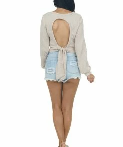 BiBi Desert Sand Cable Knit Top With Open Back Tops
