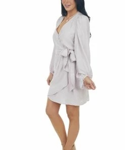 Peach Love Pale Mauve Long Sleeve Surplice Wrap Dress Dresses 31 Peach Love Pale Mauve Long Sleeve Surplice Wrap Dress Dresses