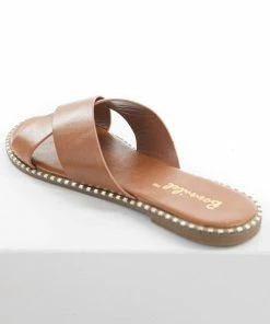 CCOCCI Cognac Criss Cross Slip On Sandals With Metallic Details 12 CCOCCI Cognac Criss Cross Slip On Sandals With Metallic Details