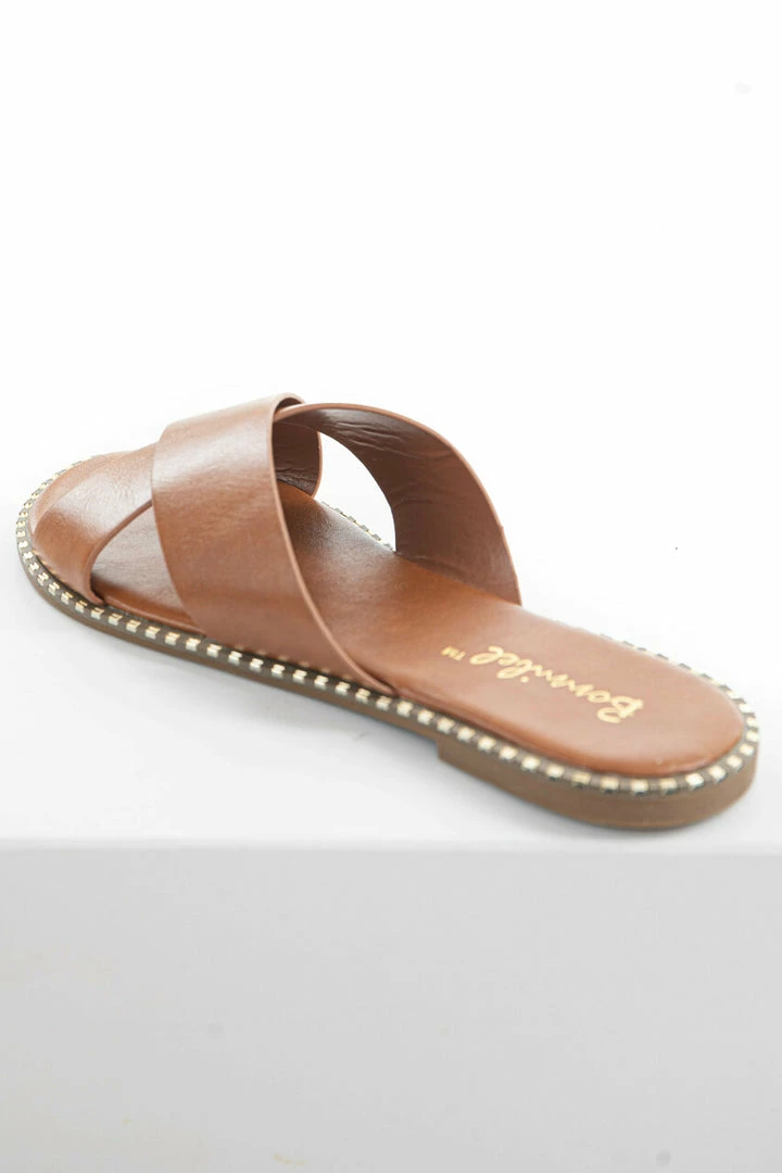 CCOCCI Cognac Criss Cross Slip On Sandals With Metallic Details 6 CCOCCI Cognac Criss Cross Slip On Sandals With Metallic Details