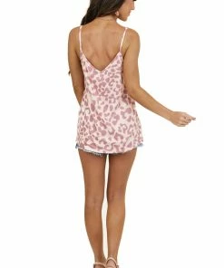 BiBi Peach And Mauve Leopard Print Tank Top With V Neckline