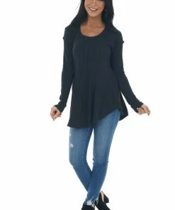 143 Story Black Scoop Neckline Rounded Hem Knit Top Tops 28 143 Story Black Scoop Neckline Rounded Hem Knit Top Tops