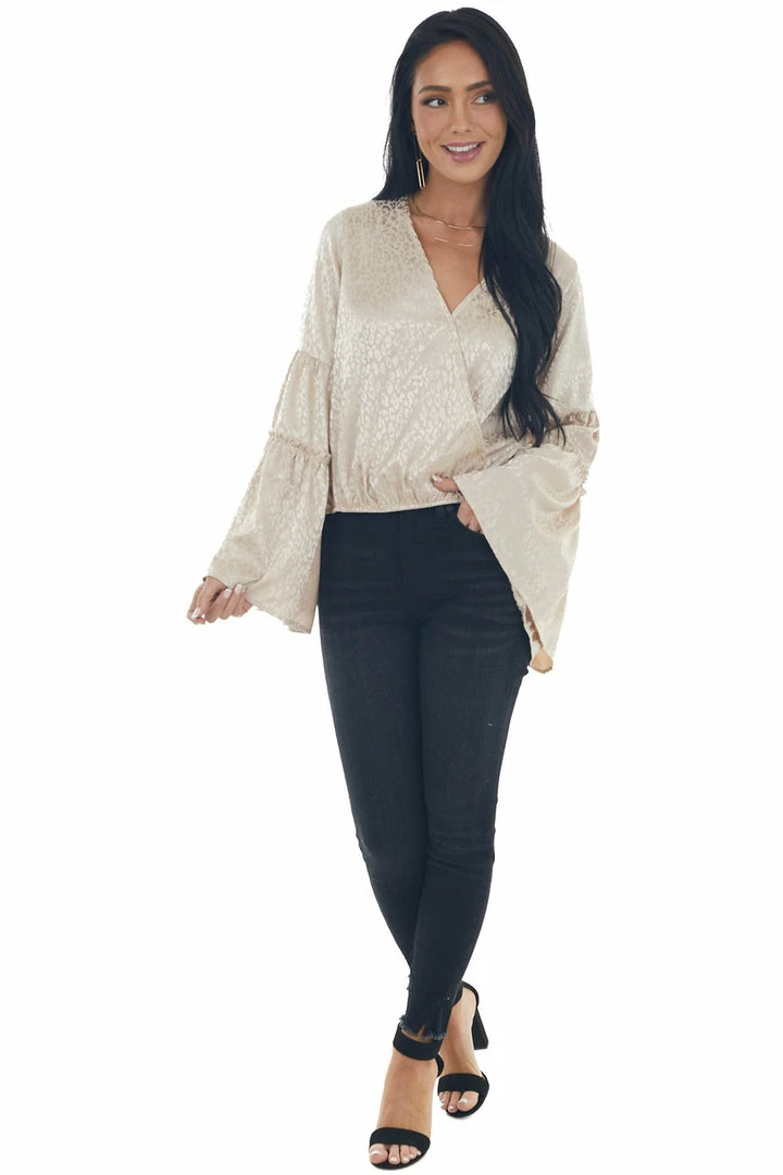 Peach Love Rich Champagne Leopard Surplice Satin Blouse Tops 14 Peach Love Rich Champagne Leopard Surplice Satin Blouse Tops