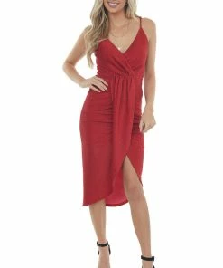 Main Strip Dresses Cranberry Shimmer Sleeveless Midi Dress