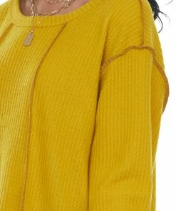 BiBi Bright Mustard Long Sleeve Brushed Waffle Knit Top 33 BiBi Bright Mustard Long Sleeve Brushed Waffle Knit Top