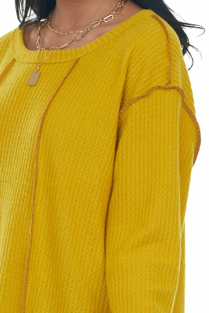 BiBi Bright Mustard Long Sleeve Brushed Waffle Knit Top 18 BiBi Bright Mustard Long Sleeve Brushed Waffle Knit Top