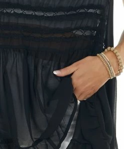 Umgee Tops Black Sleeveless Sheer Tank Top With Lace