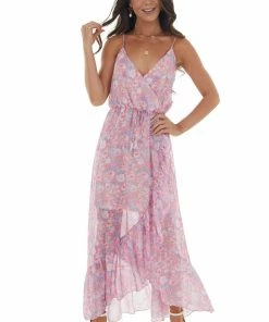 Peach Love Watermelon Floral Print Surplice Maxi Dress Dresses 13 Peach Love Watermelon Floral Print Surplice Maxi Dress Dresses