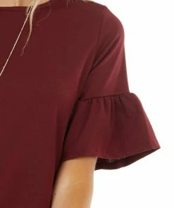 Les Amis Wine Sheath Dress With Short Ruffle Bell Sleeves Dresses 33 Les Amis Wine Sheath Dress With Short Ruffle Bell Sleeves Dresses