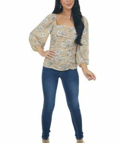 Ces Femme Tops Oatmeal And Ivory Floral Peasant Sleeve Top 15 Ces Femme Tops Oatmeal And Ivory Floral Peasant Sleeve Top
