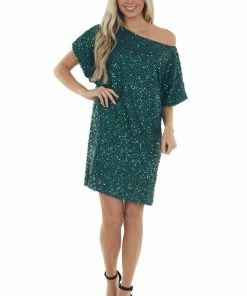 Vine & Love Forest Sequined Short Flowy Sleeve Shift Dress