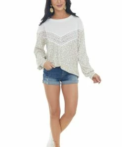 BiBi Ivory Leopard Print Crochet Detail Knit Top