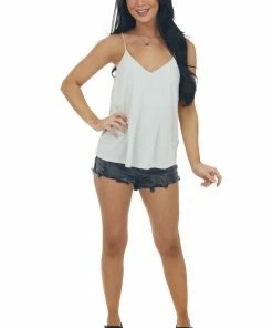 HYFVE Cloud Grey Flowy Knit Cami With V Neckline