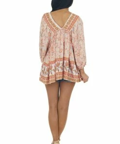 Davi & Dani Tea Rose Floral Blouse With Tassel Detail Tops